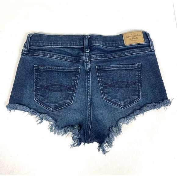 Abercrombie & Fitch Jean Shorts Denim Dark Wash Cutoff Mid Rise 25 - Picture 2 of 3